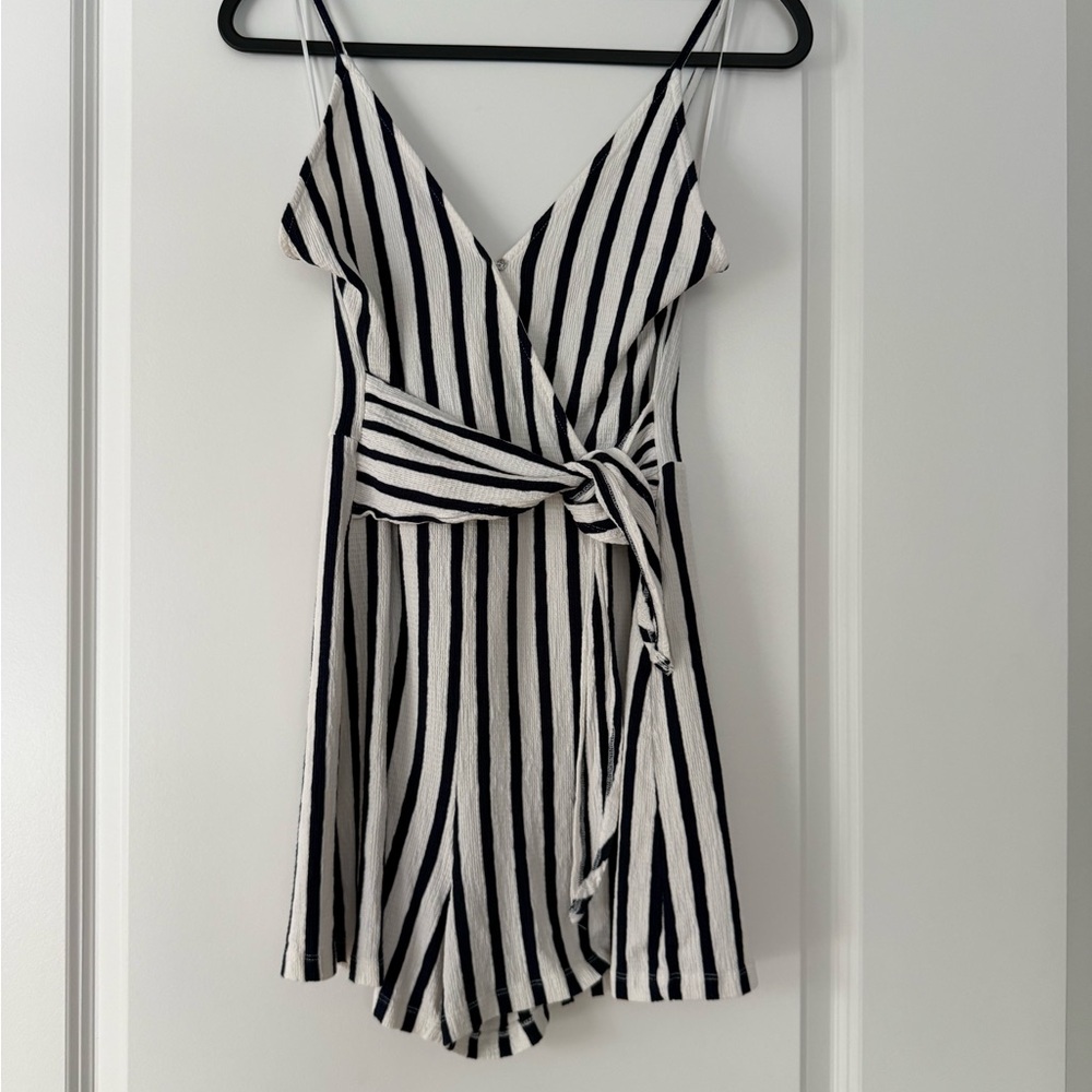Love Tree Navy and White Striped Knit Romper